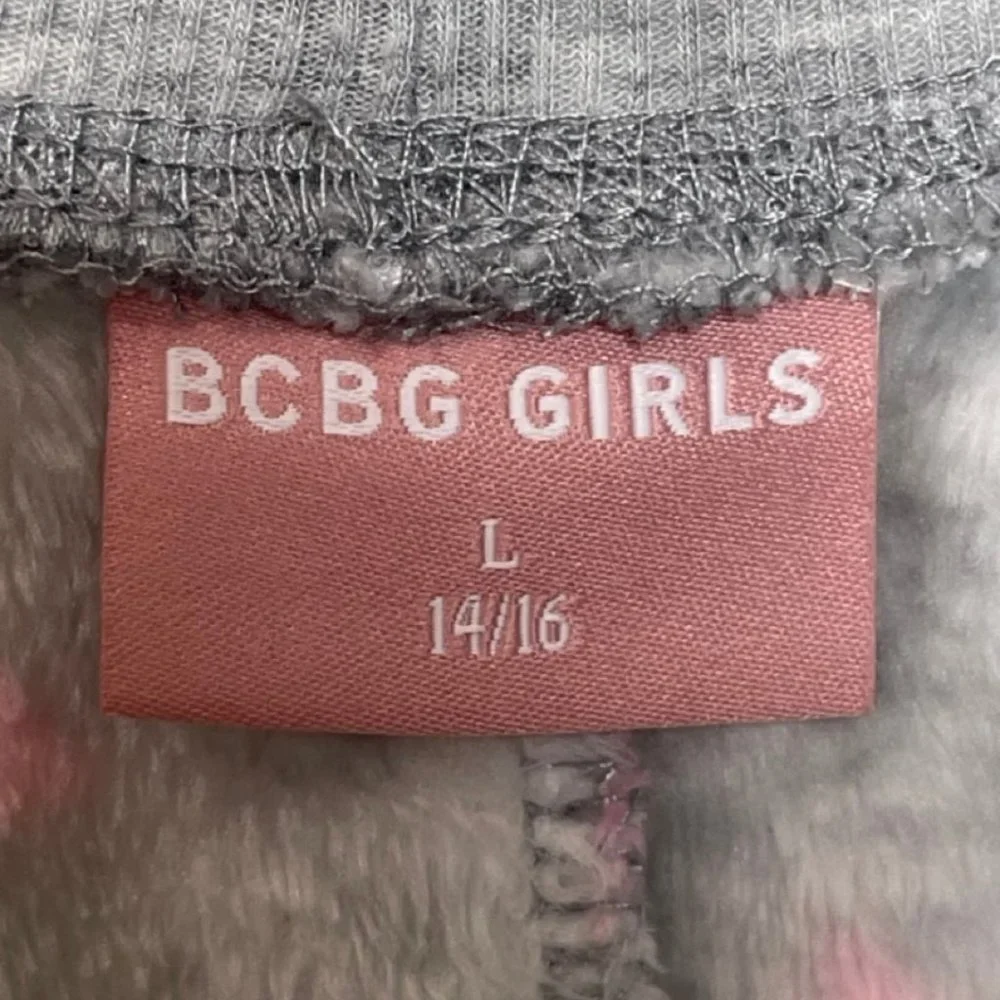 BCBG GIRLS | Gray Fuzzy Star Pink & White Print Lounge Pants | Size L